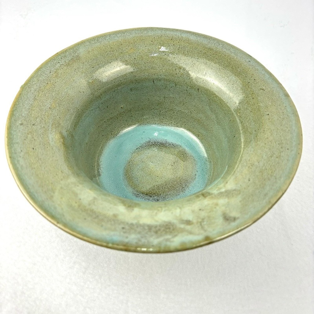 Vintage Studio Pottery Bowl Aqua Green Speckled Glaze Handmade Art Dish 6 3/4”